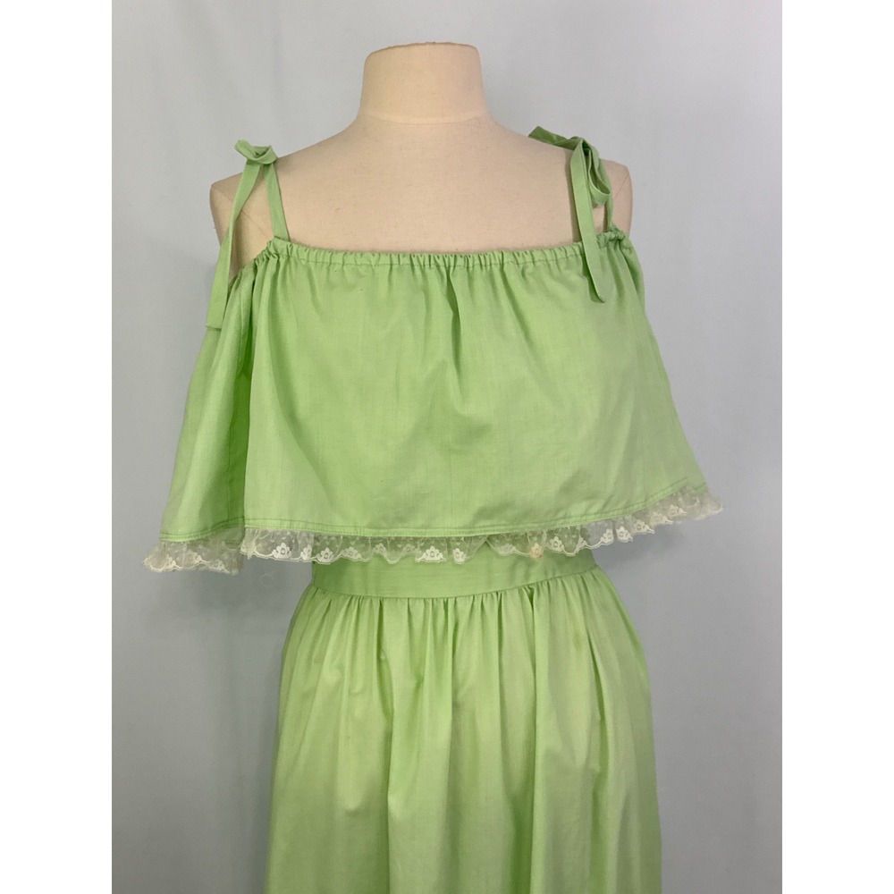 Vintage Maxi Dress Green Cottagecore Lace Off Shoulder Ruffle Sundress. 38 bust - Picture 2 of 8
